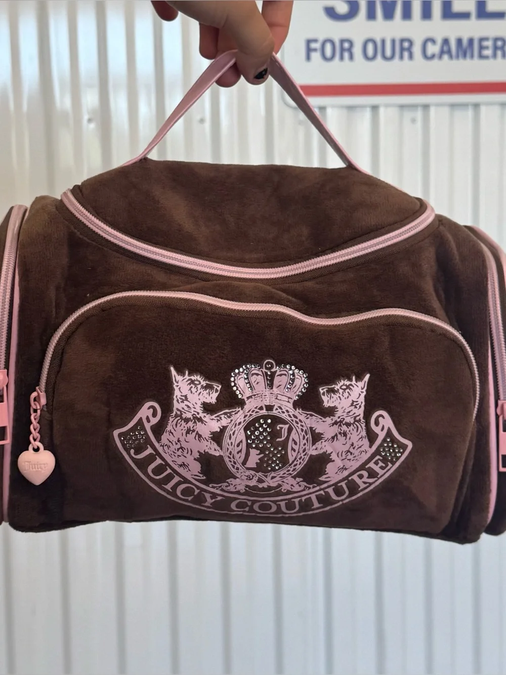 Juicy Couture Brown and Pink Velour Cosmetic Case